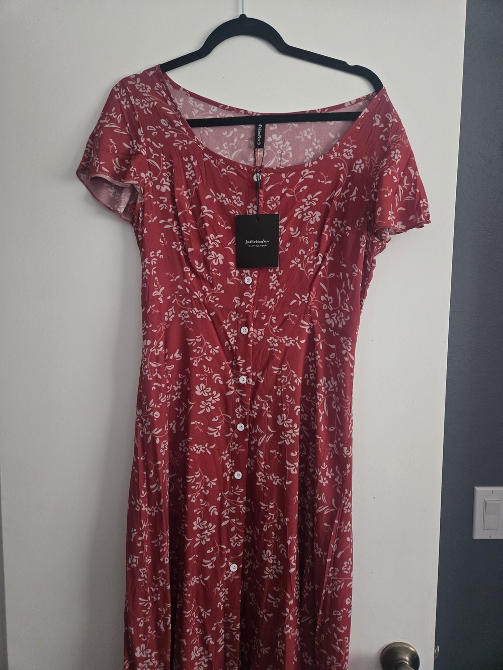 Red Floral Button-Front Midi Dress